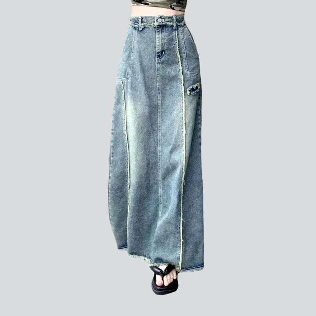 Women's Athleisure Apparel Raw hem high-waist denim skirt
 for ladies