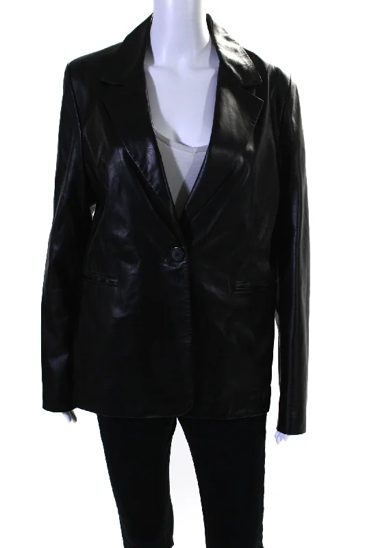 Modern Women's Wardrobe Essentials In Transit Womens Leather Wide Lapel Single Button Jacket Black