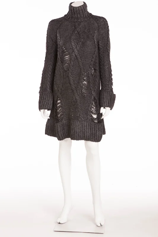 Fashionable Dresses for Women Original Alexander McQueen - As seen part of the 2009 Runway Collection, Look 4 - Dark Grey Long Sleeve Knitted Sweater Dress -