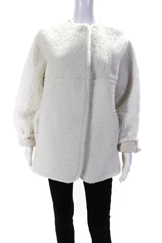 Women's Active Outfit For Fitness Lafayette 148 New York Womens White Fur Dyed Lamb Reversible Coat