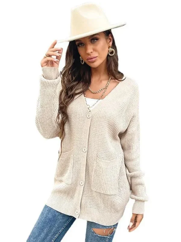 Women's High-Fashion Clothes Button Pocket Women Cardigan Sweater