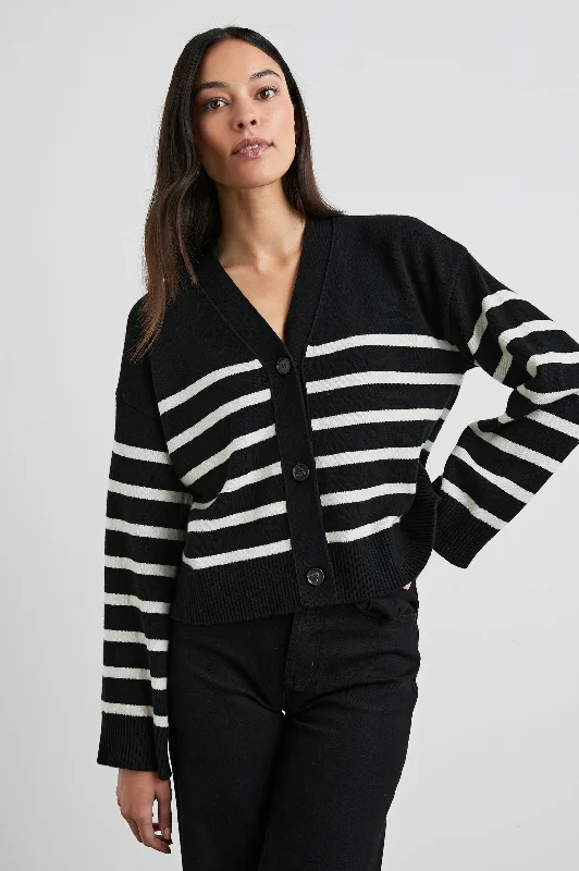 Women's Clothes GENEVA CARDIGAN - BLACK OATMEAL STRIPE