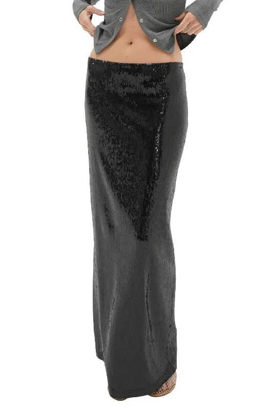 Weekend Sale Elettra Sequin Column Skirt In Black