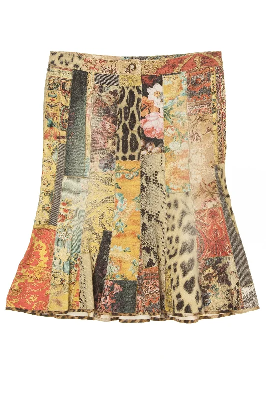 Women's Vacation Outfit Roberto Cavalli - Multicolor Lush Print Denim Skirt - IT 42