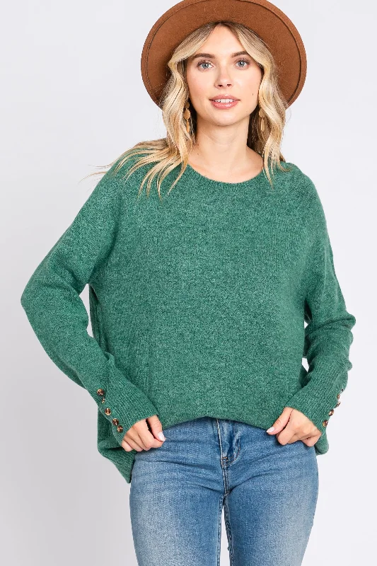 Best Online Boutiques For Women Green Button Accent Solid Sweater