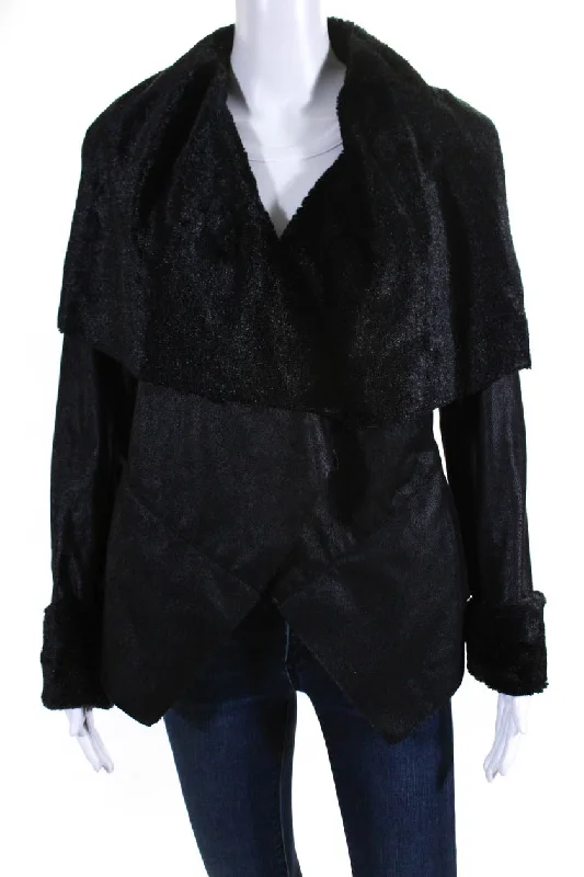 Vintage Women's Fashion Neiman Marcus Womens Faux Fur Faux Shearling Waterfall Coat Jacket Black Small