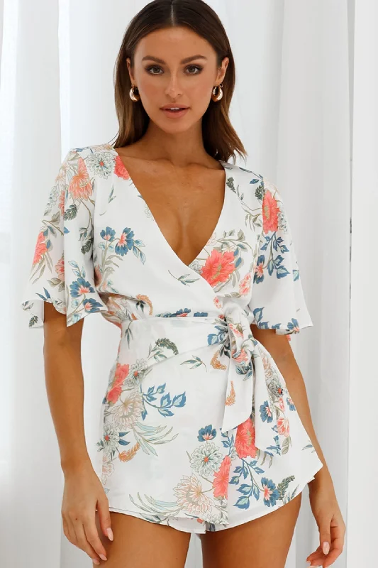 Fashion-Forward Women's Clothing Nadi V-Neckline Wrap Romper Floral Print White