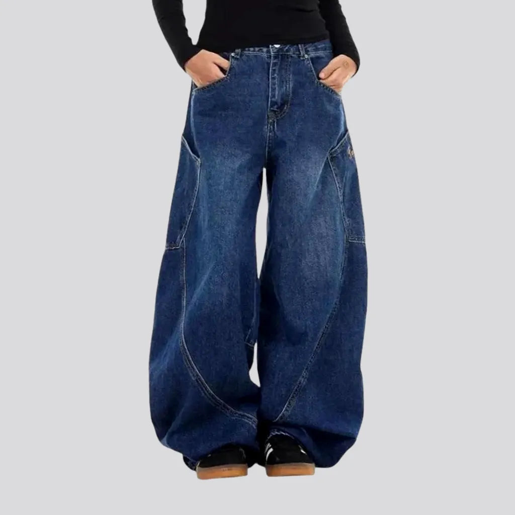 Women's Elegant Outfit Oversized deep blue vintage jeans for ladies