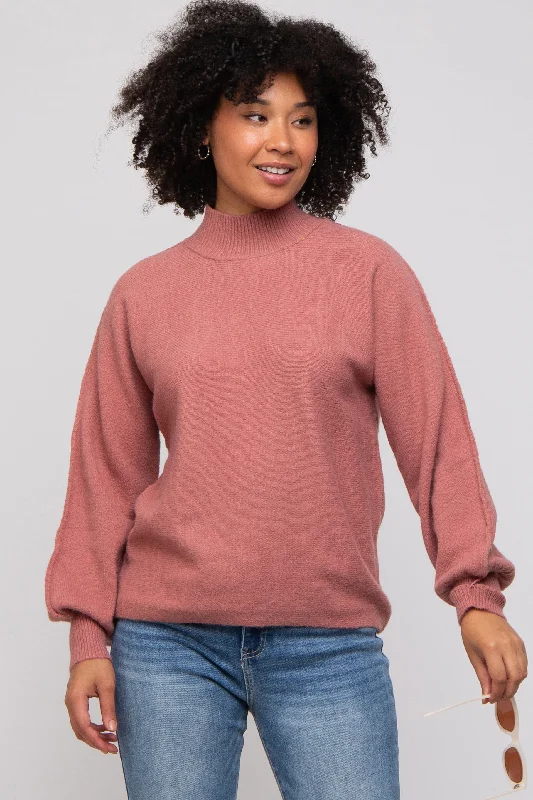 Timeless Women's Clothing Mauve Mock Neck Sweater