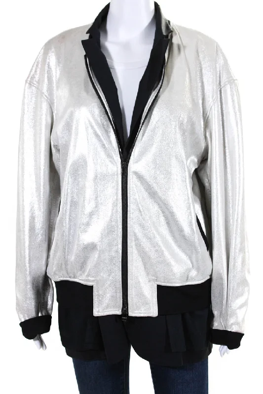 Women's Vacation Outfit Set 3.1 Philip Lim Silver Leather Bomber Jacket