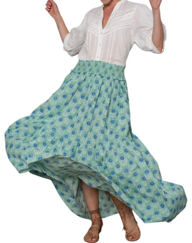 Vintage Clothing For Women Sylvie Skirt In Green And Blue Azalea Print