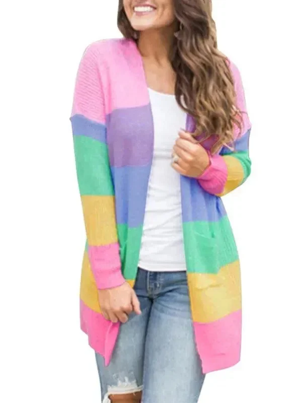 Affordable Online Boutiques Loose Contrasting Striped Knit Cardigan Sweater