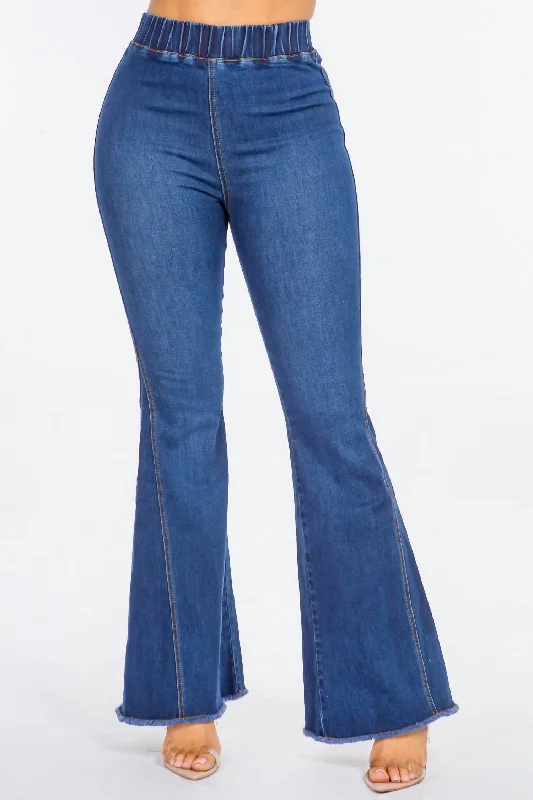 Women's Vacation Attire High Waist Curvy Flare Jeans In Dark Blue