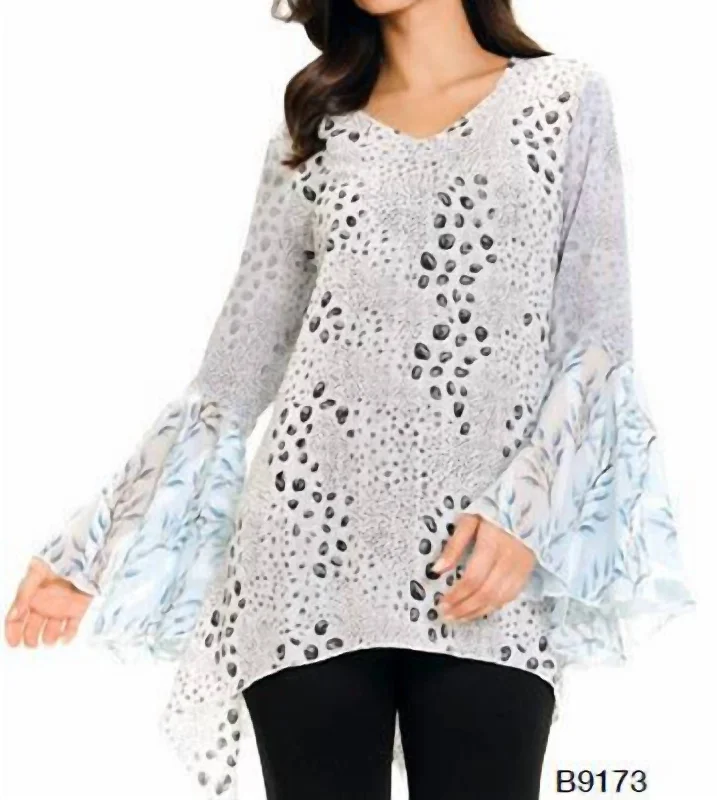 Fashion-Forward Women's Clothing Chiffon Top With Bell Sleeves In Multi Colored