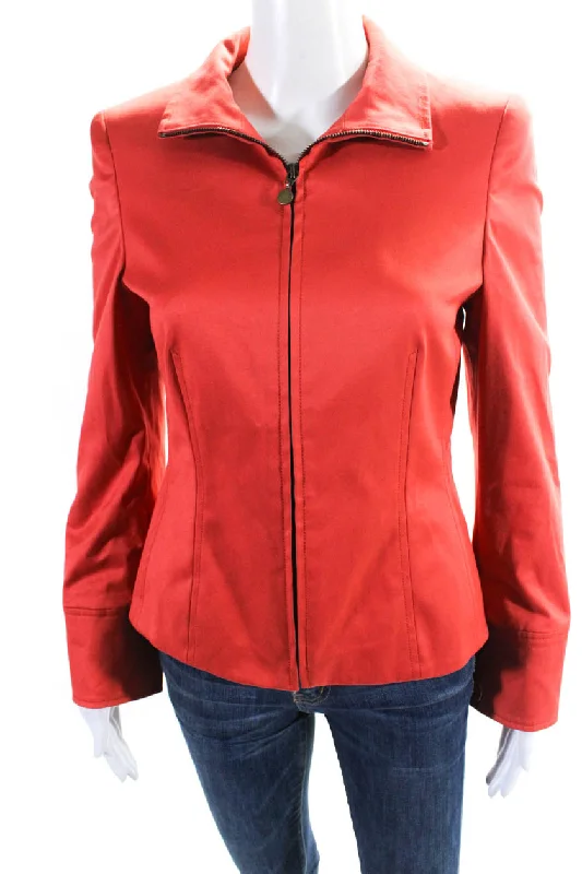 Women's Chic Outfit Akris Punto Womens Crew Neck Full Zipper Jacket Coral Orange Cotton