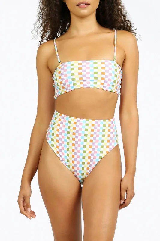 Women's High-Fashion Outfit Brooklyn High-Waisted Bikini Bottom In Eco Rainbow Check