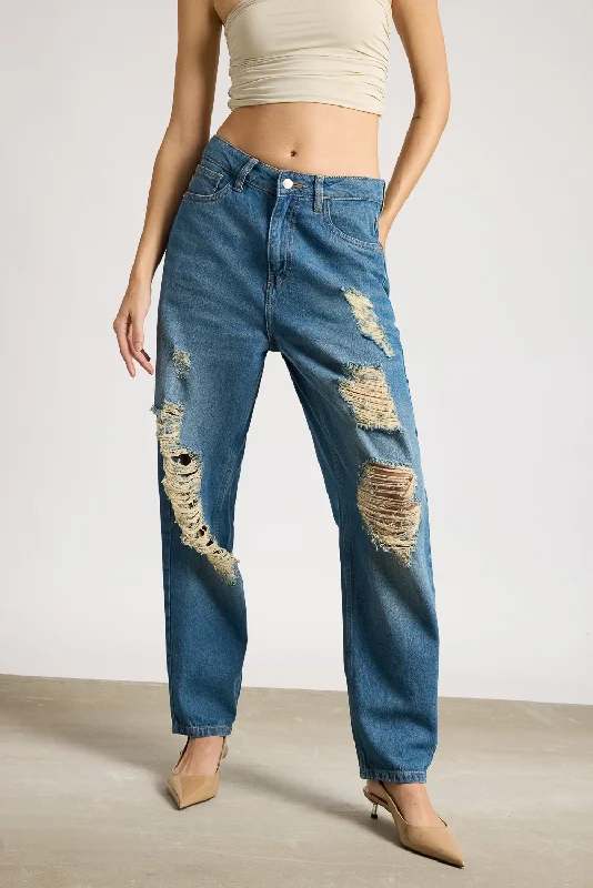 Women's Stylish Casual Garments Relaxed Fit Rustic Ripped Denim