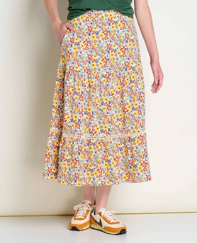 Women's Trendy Casual Clothes Marigold Tiered Midi Skirt In Barley Multi Floral Print