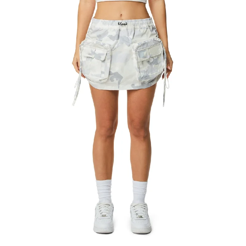 Fashionable Women's Outfit Shirring Utility Mini Skirt - Oatmeal Camo