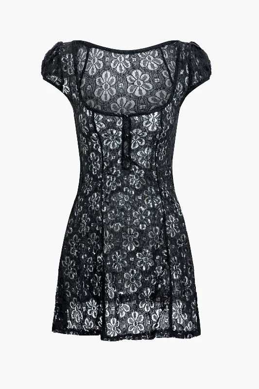 Women's Activewear Apparel Lace Cut Out Short Sleeve Mini Dress