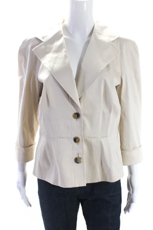 Women's Fashion Clothing Escada Womens Button Down Belted Jacket Beige Cotton