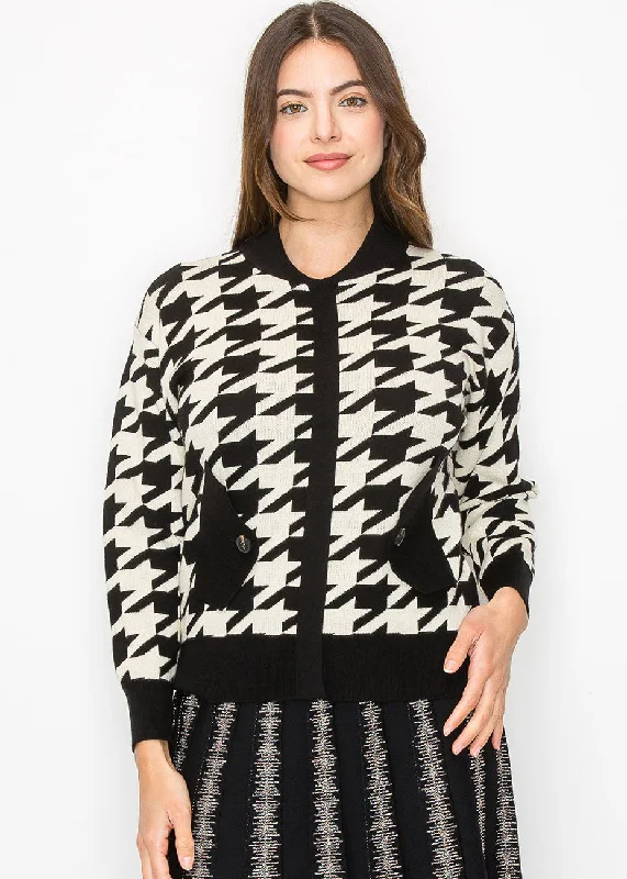 Women's Holiday Clothing Classic Houndstooth Knit Cardigan