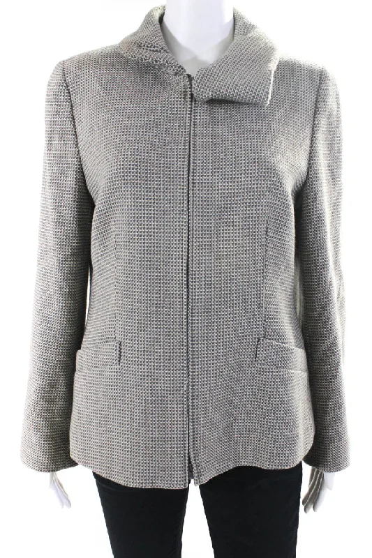 Clothing Sale Armani Collezioni Womens Gray Textured Cowl Neck Long Sleeve Jacket