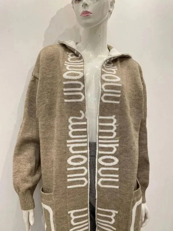 Holiday Gift Guide Sale Long Hooded Letter Print Women Cardigan