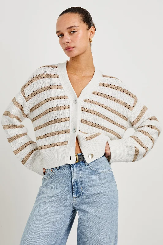 Timeless Women's Clothing GENEVA CARDIGAN - IVORY OAT STRIPE