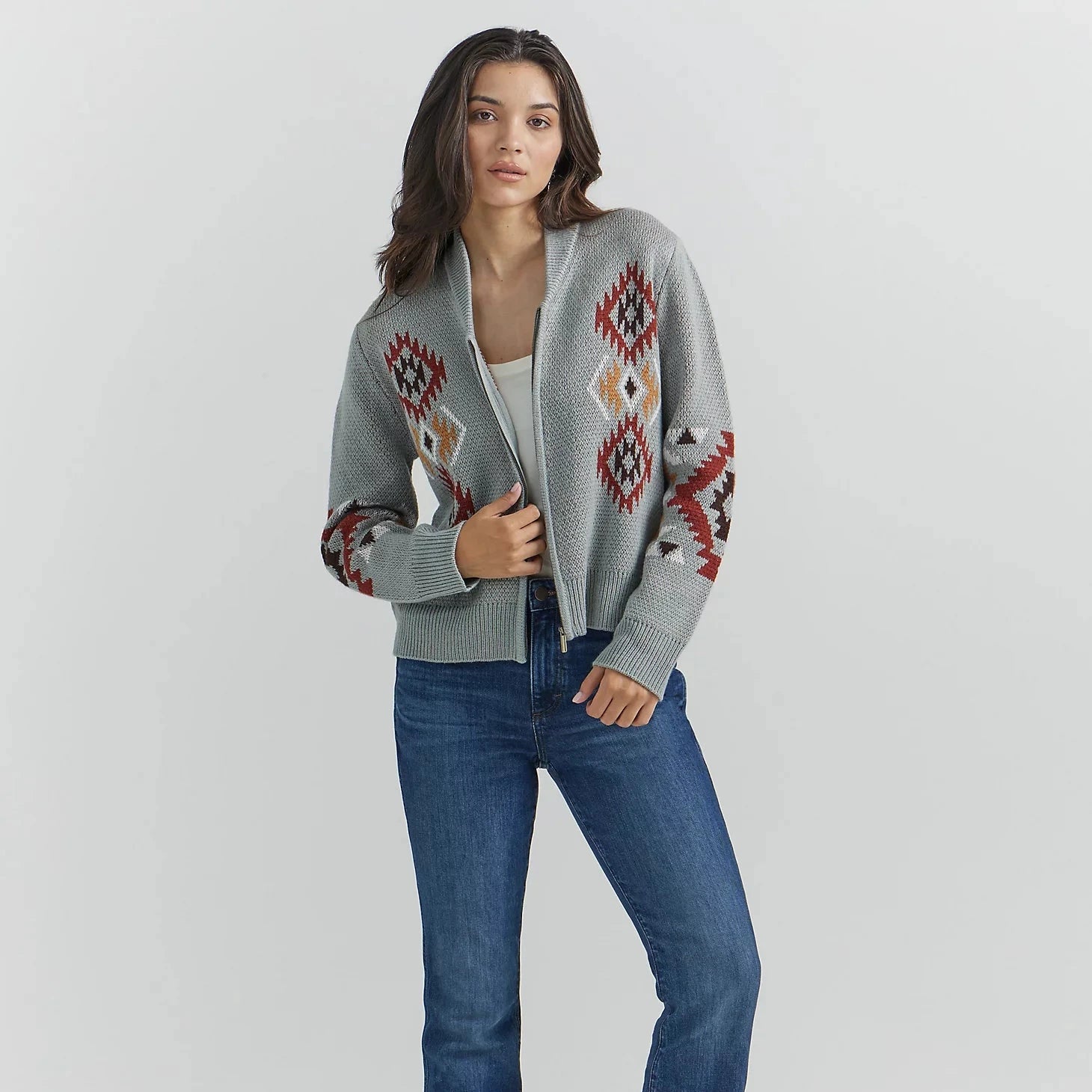 Women's Clothing for Every Occasion Wrangler Women's Southwestern Full Zip Cardigan Sweater in Cactus