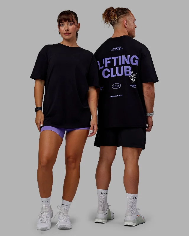 Women's Clothes For Outdoor Events Unisex Lifting Club FLXCotton Tee Oversize - Black-Dahlia Purple