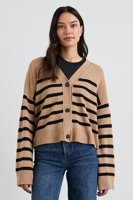 Affordable Women's Clothing Sale Online GENEVA CARDIGAN - CAMEL BLACK STRIPE