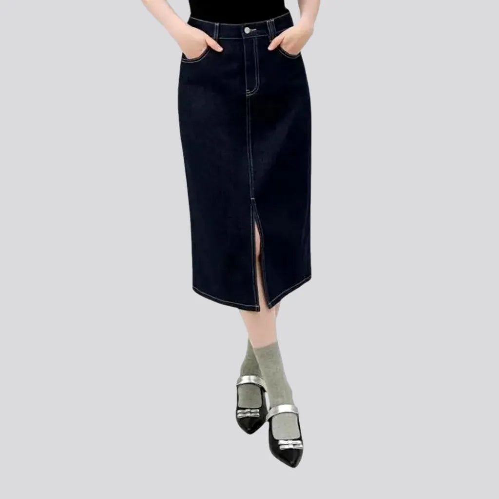 Women's Casual Apparel Elegant pencil dark patterned jeans skirt