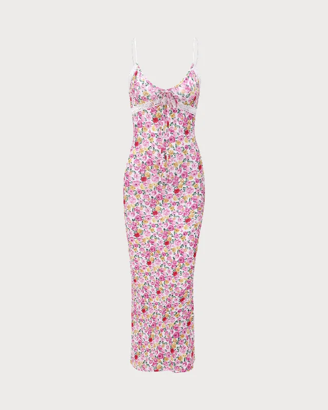 Women's Clothing For Work Pink Floral Bodycon Slip Maxi Dress