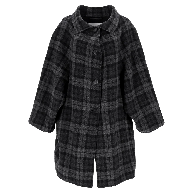 Women's Vacation Attire Balenciaga Checked Flannel Coat In Gray Wool