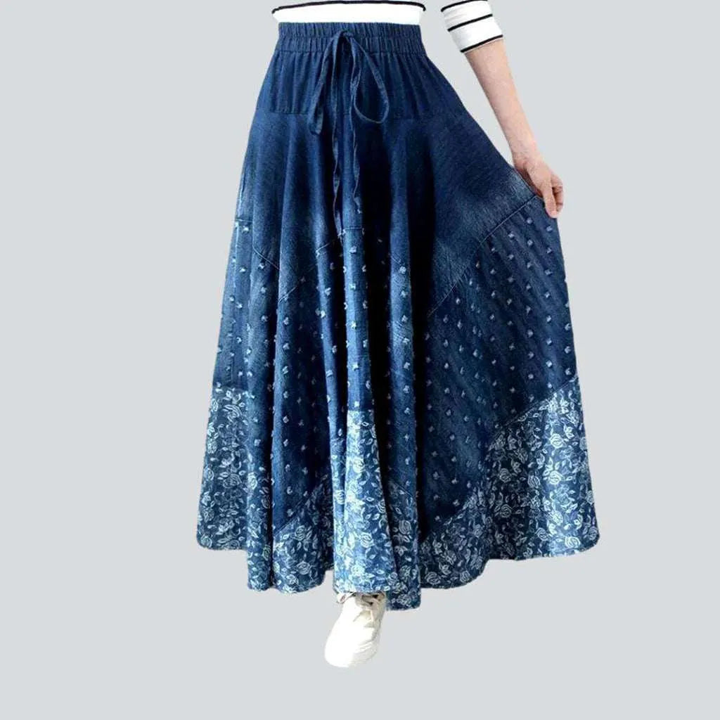 Women's Evening Apparel Bohemian dark maxi denim skirt