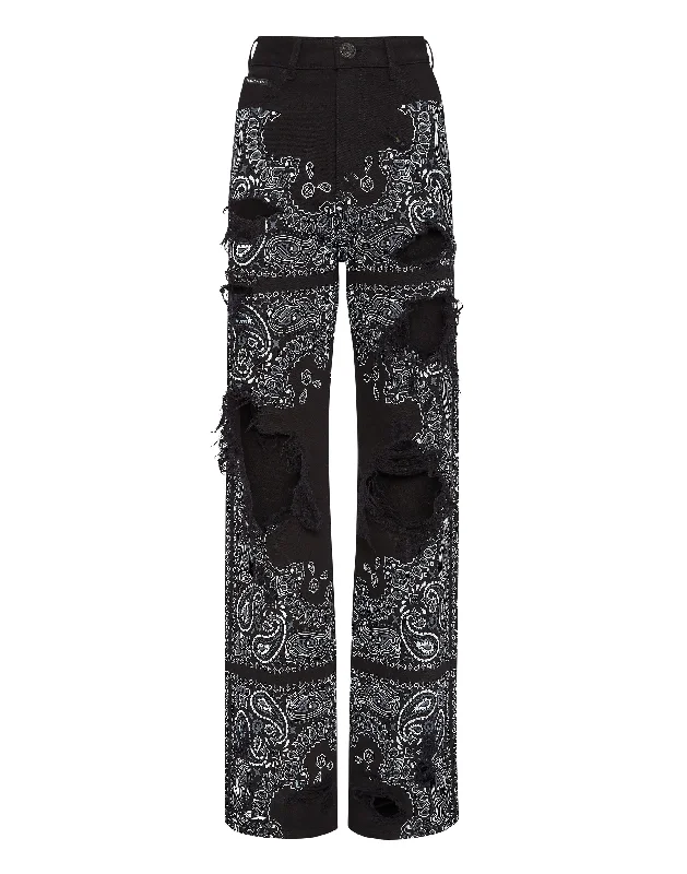 Women's High-Fashion Clothes Denim Trousers Palace Fit Paisley Skull