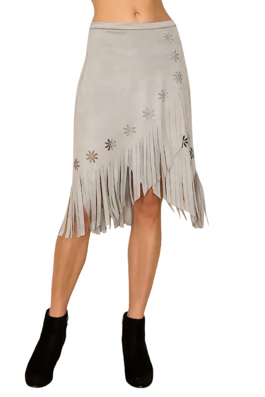 High-Fashion Women's Clothing Olivia Overlay Fringe Skirt In Grey