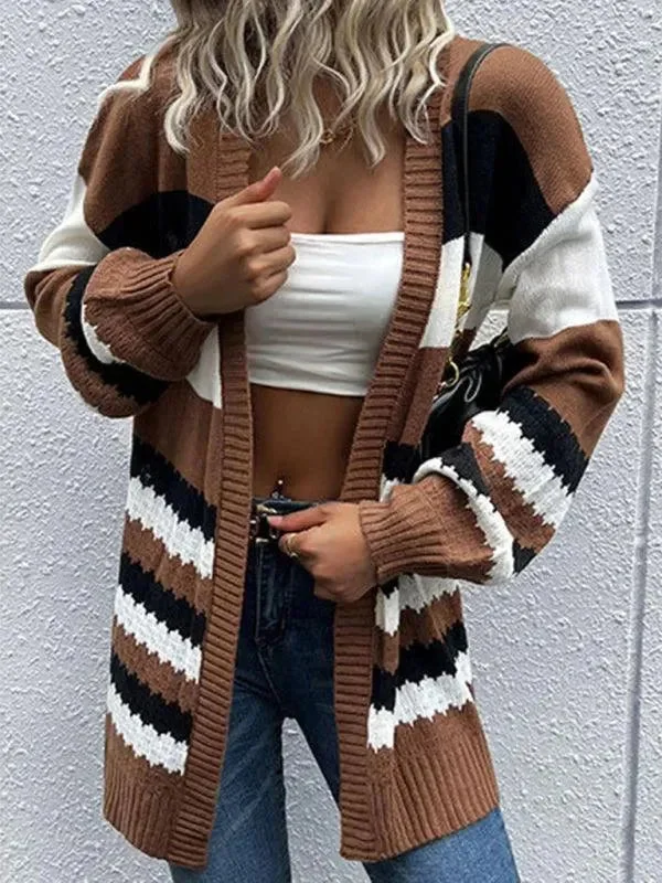 Women's Clothing For Casual Outings Color Block Women Cardigan Sweater