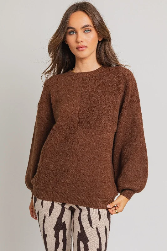 Women's Night-Out Clothes Brown Textured Checker Sweater