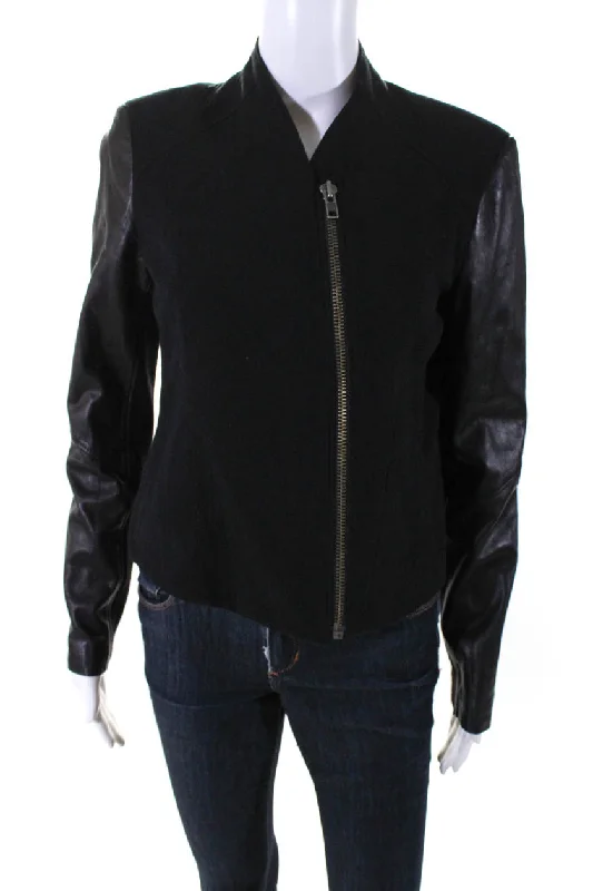 Women's Layered Outfit Helmut Lang Women's Long Sleeves Asymmetrical Leather Moto Jacket Black