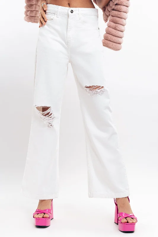 Women's Plus-Size Outfit White Distressed Wide Leg Jeans