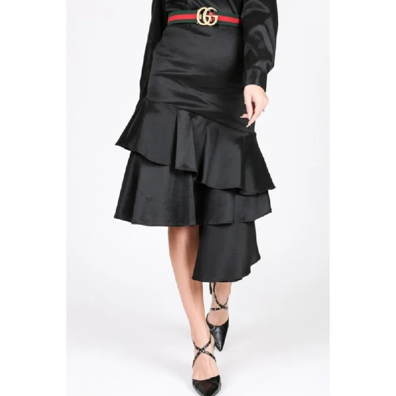 Casual Apparel For Women Asymmetrical Ruffle Bottom Satin Skirt