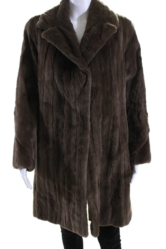 Women's Work Outfit For The Office Phil M Stupp Womens Long Sheared Rabbit Fur Hook & Eye Coat Brown