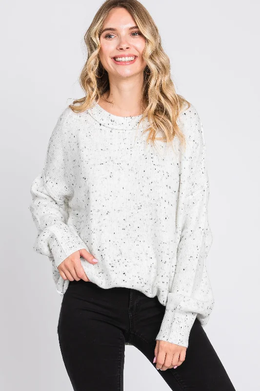 Vintage-Inspired Women's Apparel Ivory Speckled Knit Sweater