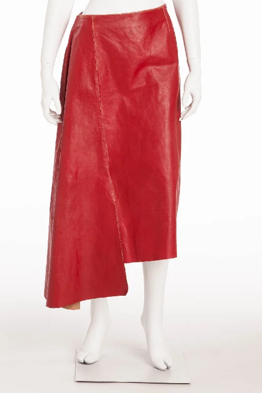 Unique Women's Fashion Pieces Prada - New Asymmetrical Red Leather Skirt -