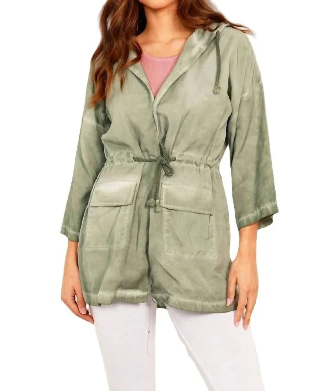 Shop Ladies Clothes Jennifer Hooded Long Trench Coat In Olive