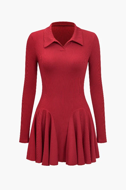 Women's Formal Clothes Ruffle Long Sleeve Mini Dress