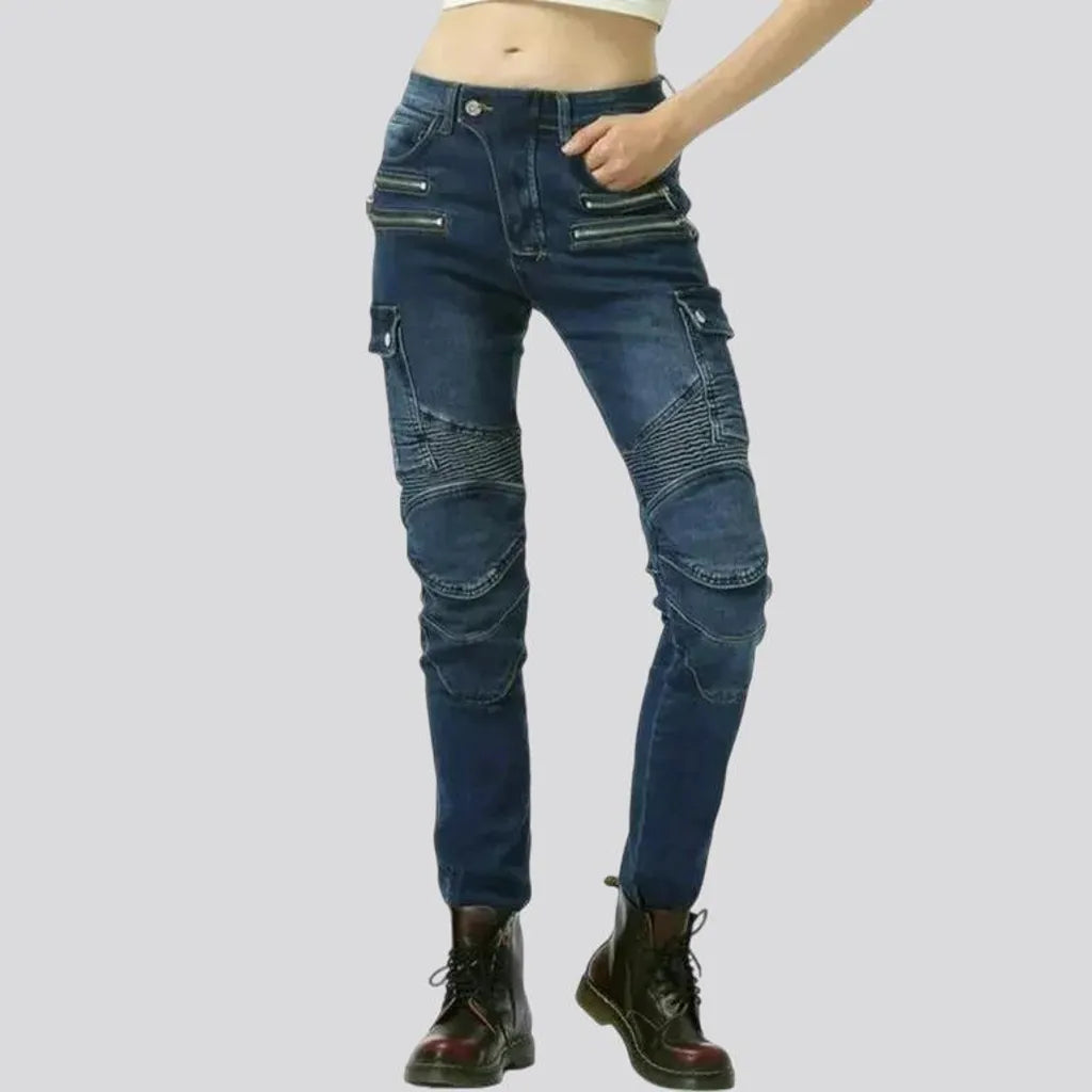 Women's Comfortable Garments Polished thin fit cargo moto women's jeans