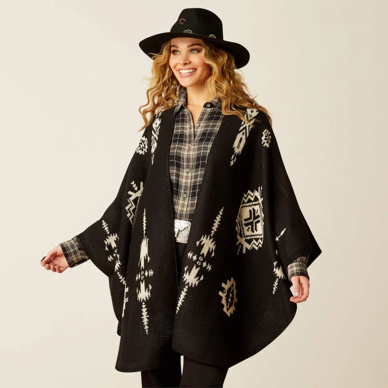 Comfortable Loungewear for Women Ariat Women’s Delta Poncho in Black & Summer Sand Aztec